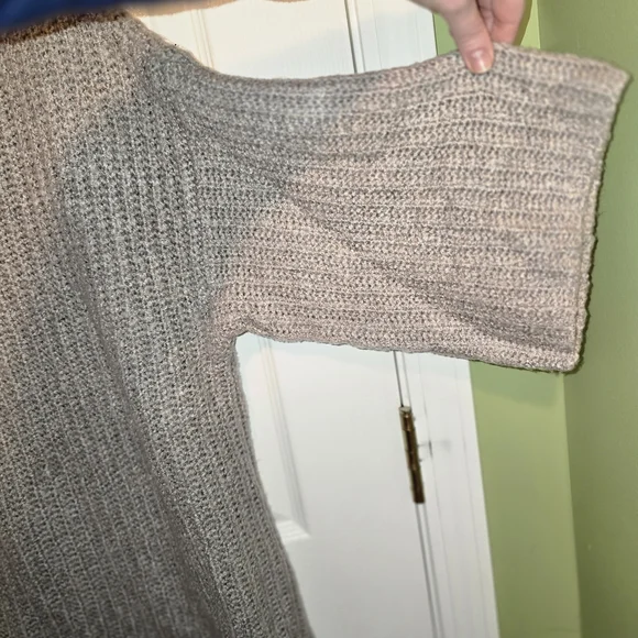 LOFT Lounge Gray Chunky Knit Sweater With Elbow sleeves And Boat neck Style Neck - Picture 5 of 9